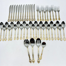 Set Lot 48 WF Gold/Silver Washington Forge Monogram H Stainless Steel Flatware picture