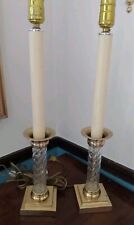 Pair Set 2 Vintage Tall Table Lamps MCM  Hollywood Regency Brass & Swirl Glass   picture