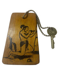Vintage Latin American Cacique Inn Room Key With Wooden Hand Painted Fob picture