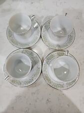 Taihei Springtime China Lot Of 4 Coffee Cups With Saucers set Floral Silver Rim  picture