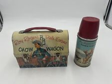Vintage Roy Rogers Chow Wagon Dome Top Metal Lunchbox w/Thermos + Holder 1955 picture