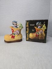 Vintage Mouse In A Boot Christmas Music Box Ceramic Figurine Plays Deck The Hall picture