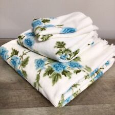Vintage Martex Terry-down Cotton 3pc Set Floral Bath Towel Hand Towel Washcloth picture