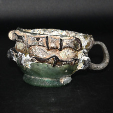 Large Ancient Roman Glass Cup with Handle & Iridescent Patina From Middle East picture