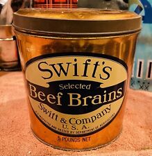 RARE Vintage Swifts Beef Brains Can Advertising Tin farm cattle picture