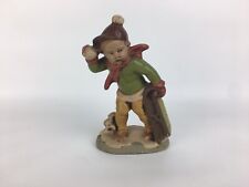 Boy With Sled Friedel Germany Paper Mache Figurine Vintage 4.5” Tall  picture