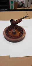 Vintage 1970'S Walnut Wood Heavy Amber Tapper Ashtray Pipe Holder & Italian Pipe picture