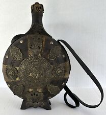 Antique Russian Powder Flask Wood & Brass St George Imperial Eagle c1900 picture