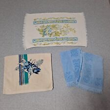 Vintage Franco Sears Hand Towel Blue White Retro Soft 60s 70s Floral USA Fringe picture