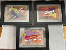 Stunning Three Abstract Quilted Postcards in Clear Shadow Boxes picture